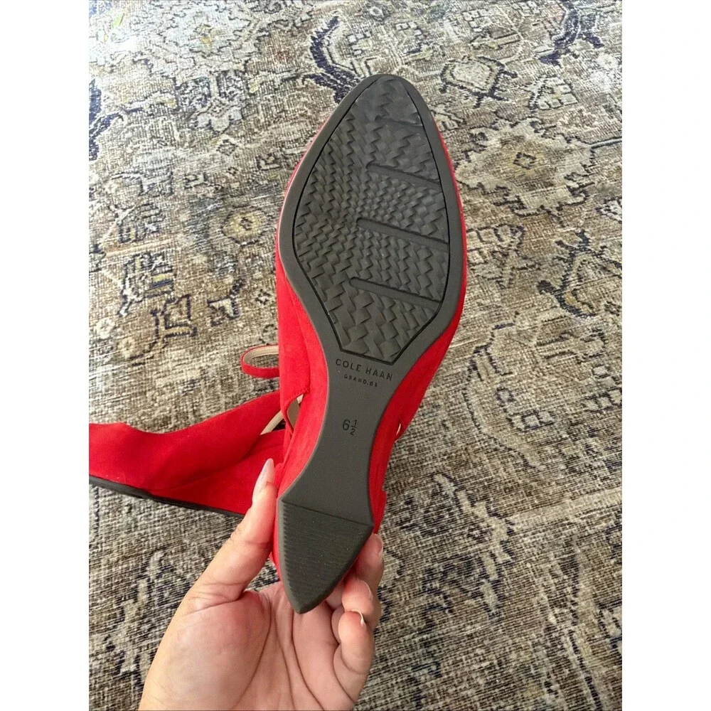 Cole Haan Lacey Cutout Wedge Pump Size 6.5 Cherry Red Suede Upper NWOB